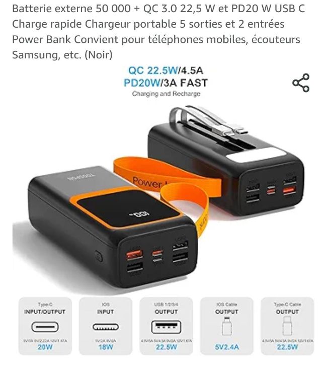 Top Promo Powerbank 50.000mAh a 1250 MRU au lieu de 15