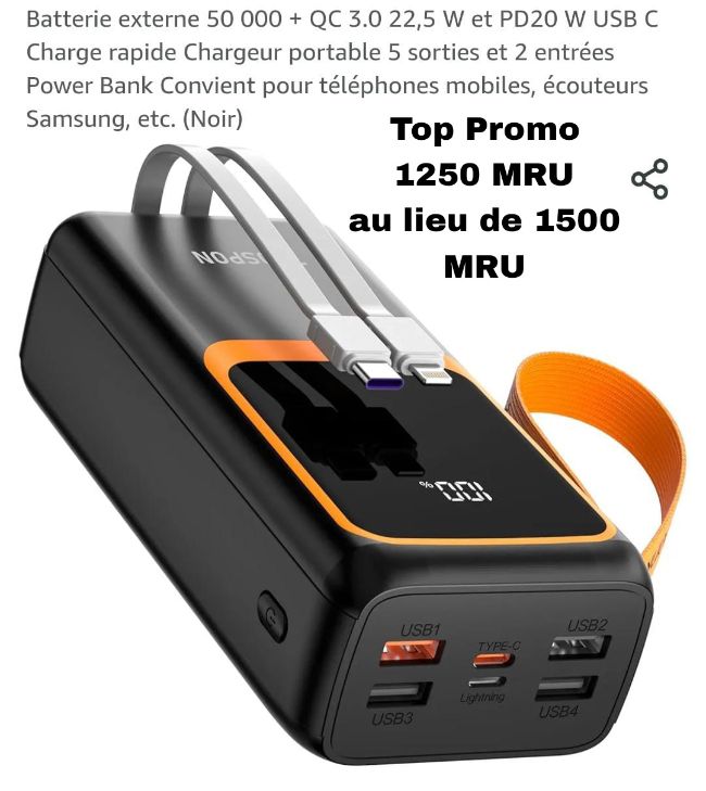 Top Promo Powerbank 50.000mAh a 1250 MRU au lieu de 15