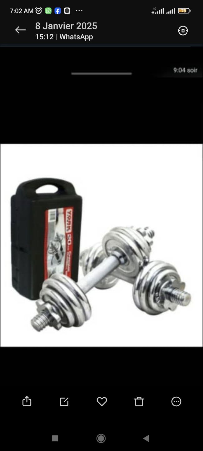 DUMBBELLS EN FER 20KG PLUS GRANDE BARRE اوزان الرياضة 