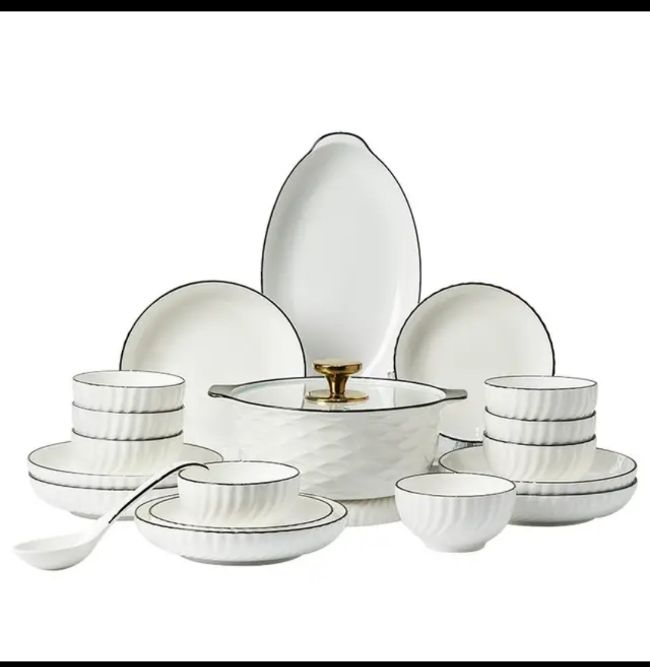 Ensemble Assiette en porcelaine blanche 33 pièces 